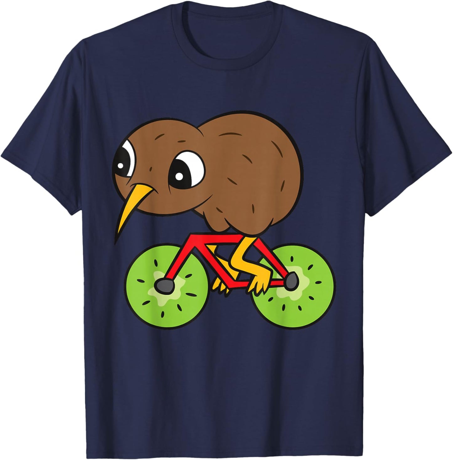 Kiwi Bird On Kiwi Bicycle Kawaii Kiwi T-Shirt - T-Shirt | Navy