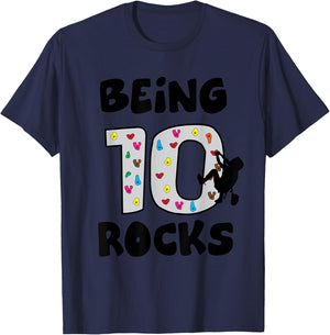 Rock Climbing Funny 10 Years Old 10th Birthday Gift Kids T-Shirt - T-Shirt | Navy