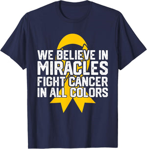 We Believe in Miracles Fight Cancer in All Color Butterfly T-Shirt - T-Shirt | Navy