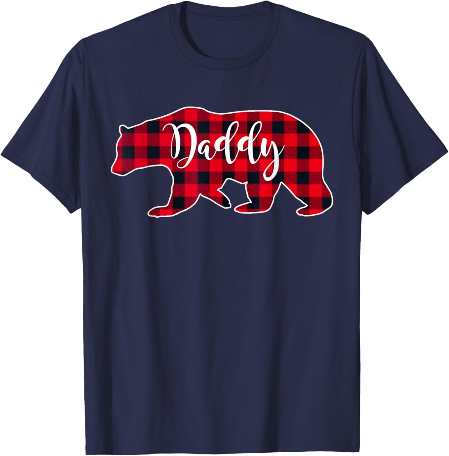 Daddy Bear Black Red Buffalo Check Plaid Fun Dad Father Gift T-Shirt - T-Shirt | Navy