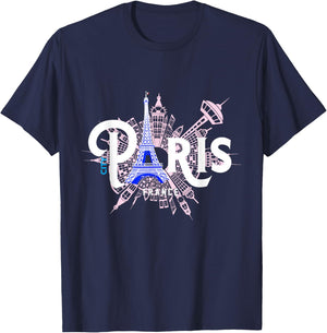 The Eiffel Tower And Iconic Buildings Vintage Paris Travel T-Shirt - T-Shirt | Navy