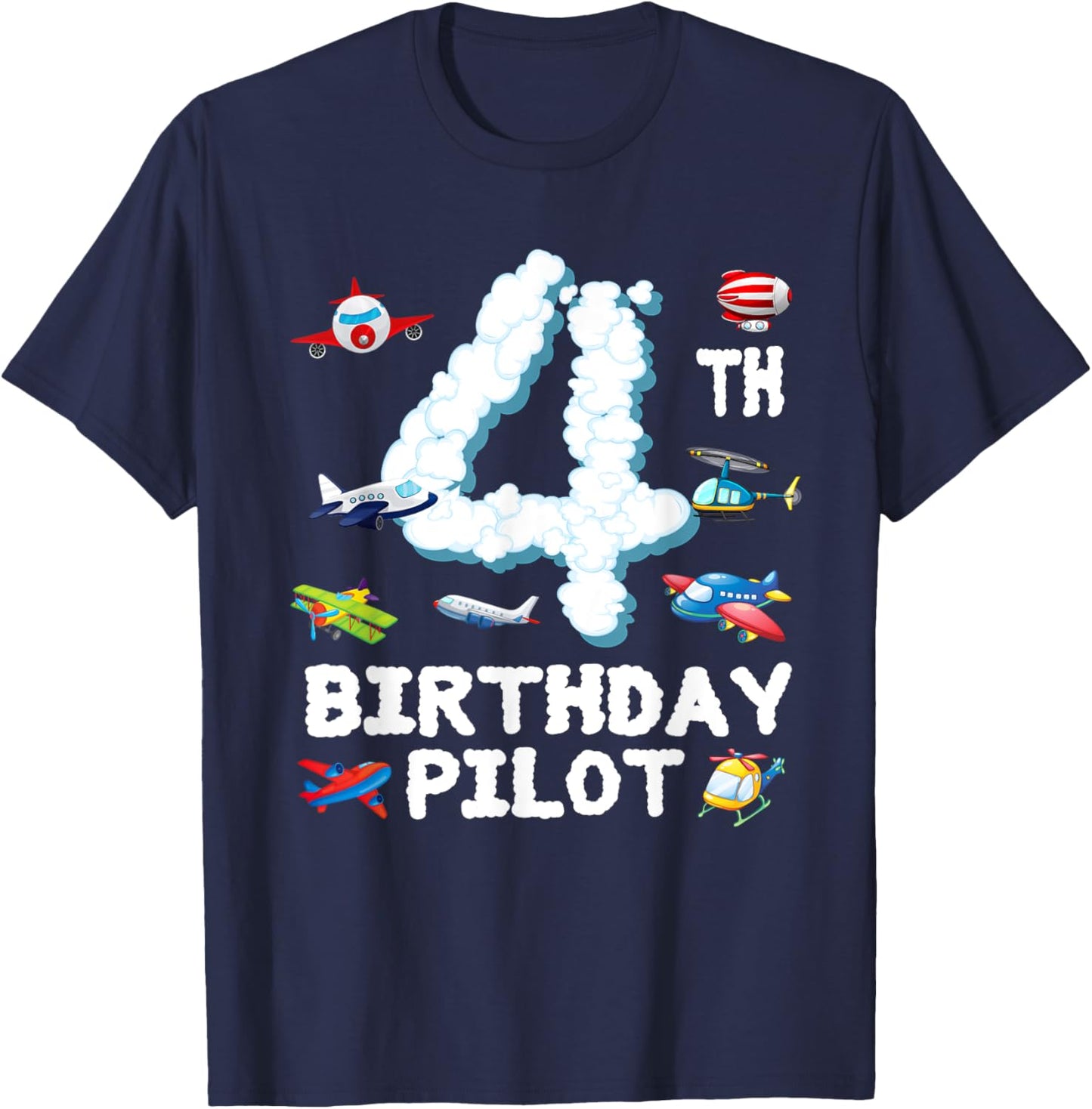 4th Birthday Future Pilot 4 Year Old Birthday Airplane Party T-Shirt - T-Shirt | Navy