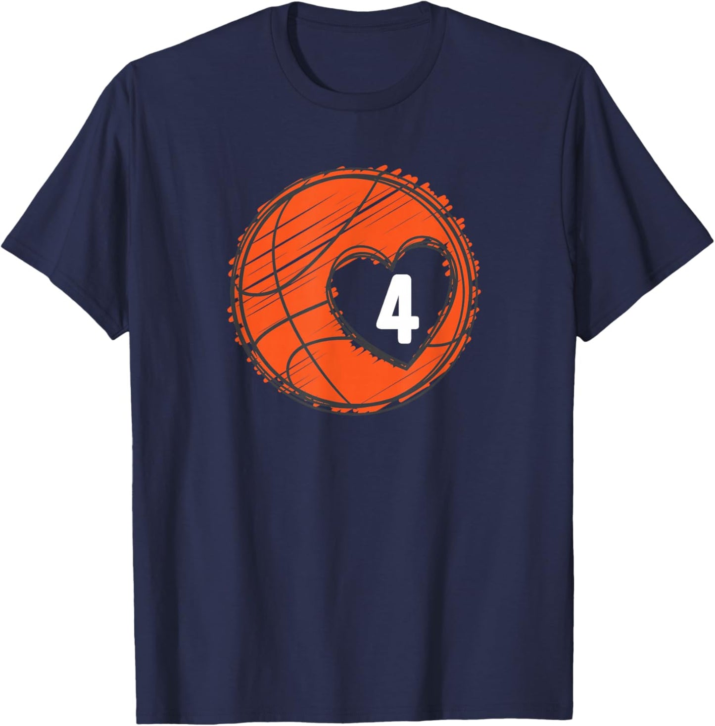 #4 Number 4 in Heart - Basketball Player Cute Graphic T-Shirt - T-Shirt | Navy