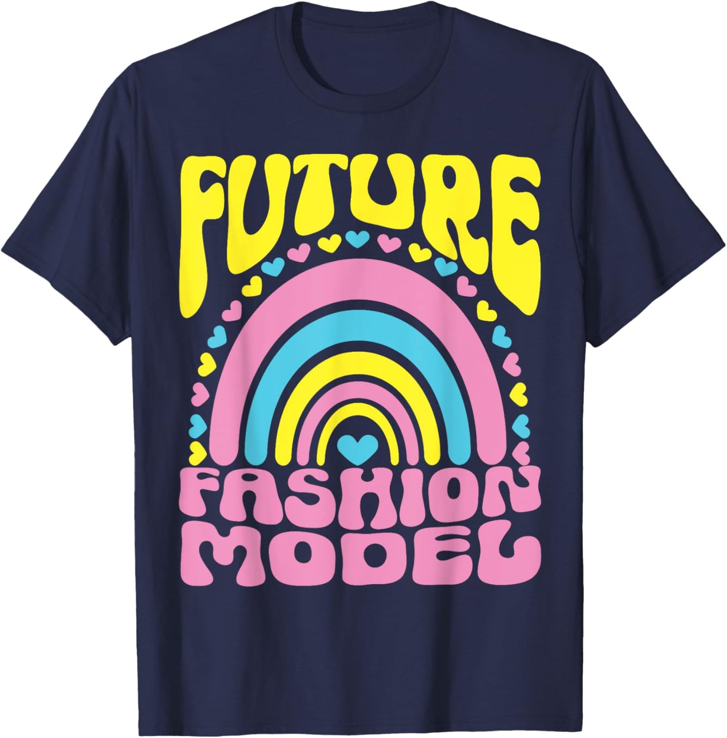Future Fashion Model Bright Retro Rainbow Occupation T-Shirt - T-Shirt | Navy