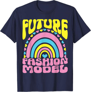 Future Fashion Model Bright Retro Rainbow Occupation T-Shirt - T-Shirt | Navy