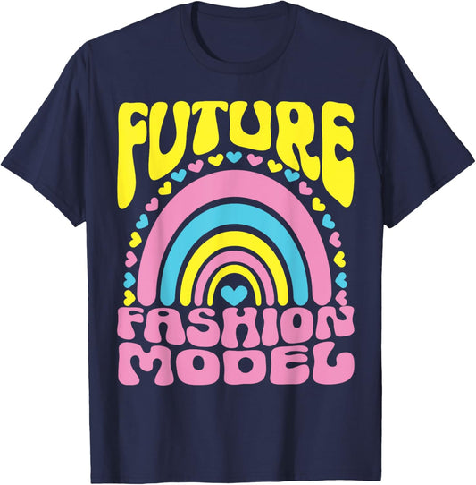Future Fashion Model Bright Retro Rainbow Occupation T-Shirt - T-Shirt | Navy