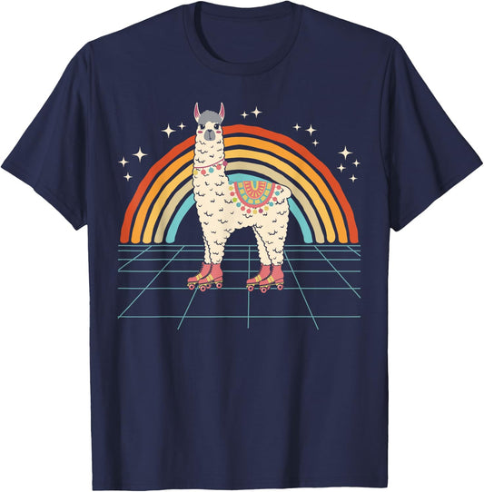 Roller Skating Alpaca Skater Skate Retro Vintage 70s/80s T-Shirt - T-Shirt | Navy