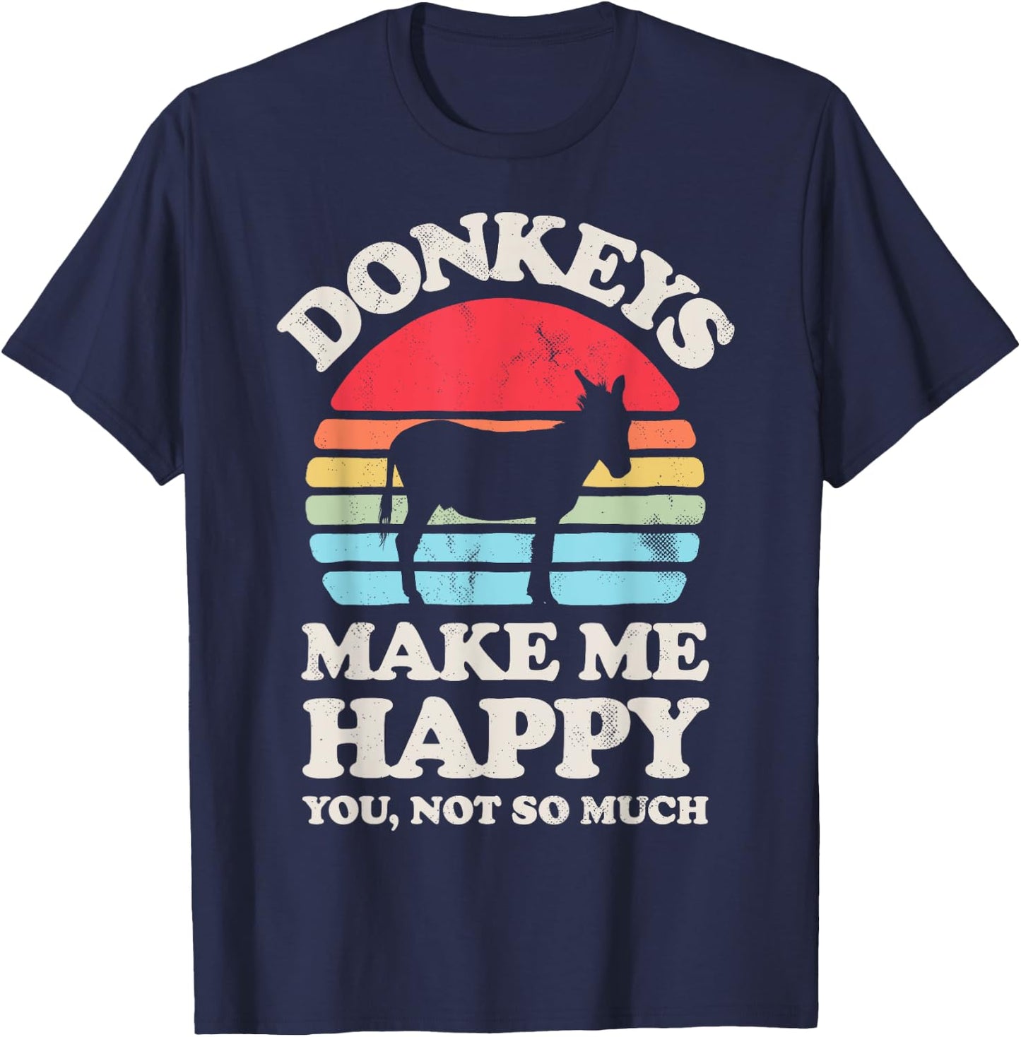 Donkeys Make Me Happy Donkey Lover Farmer Farm Animal Retro T-Shirt - T-Shirt | Navy