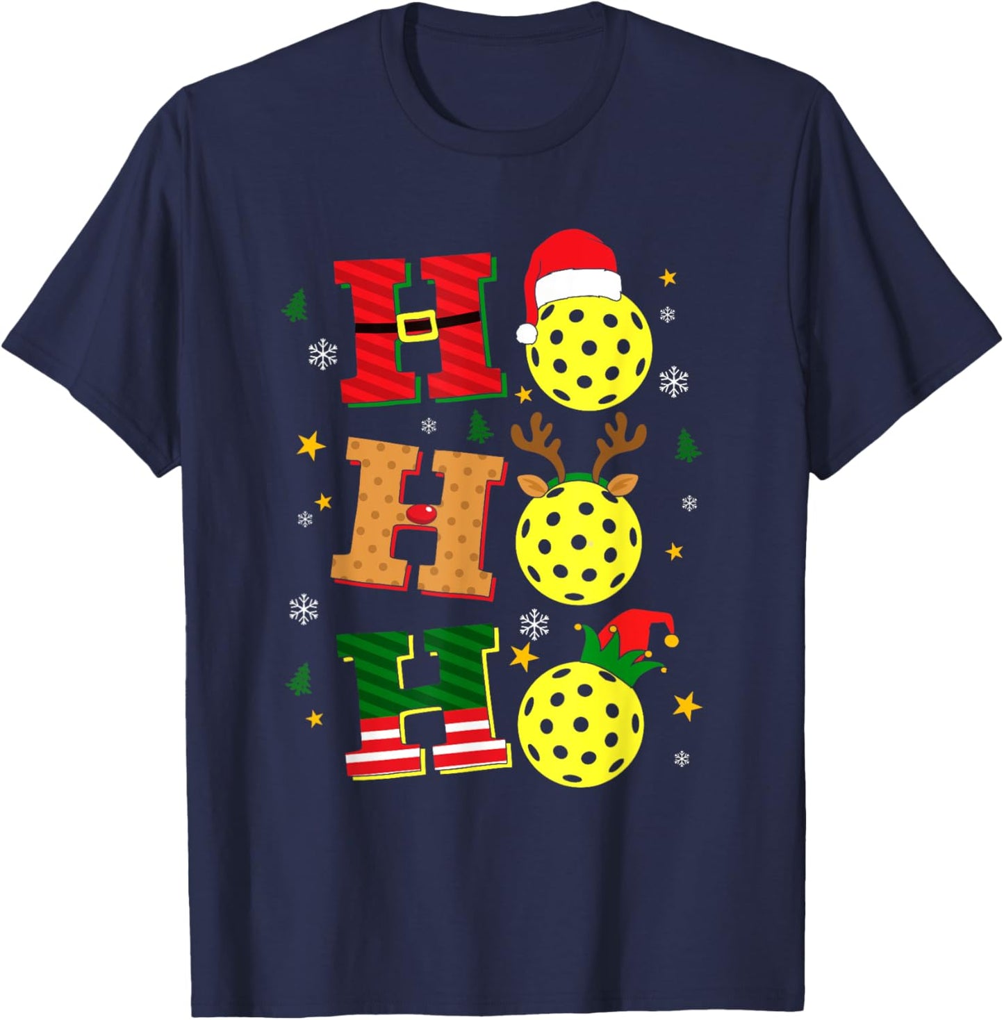 Christmas Pickleball Ho Ho Ho Paddle Sports Players Holiday T-Shirt - T-Shirt | Navy