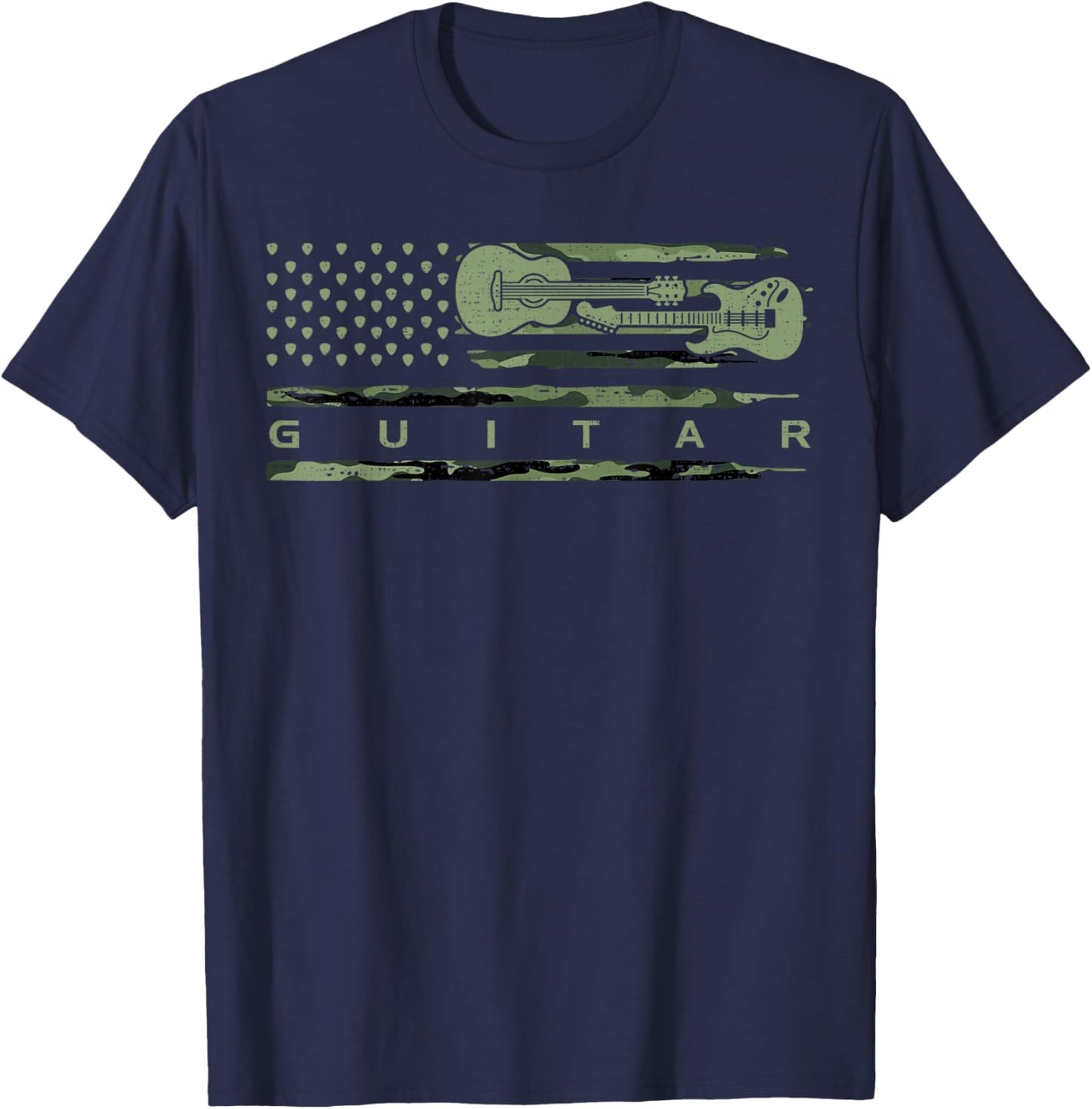 Vintage Camouflage Guitar, Guitarist, Guitar Lover T-Shirt - T-Shirt | Navy