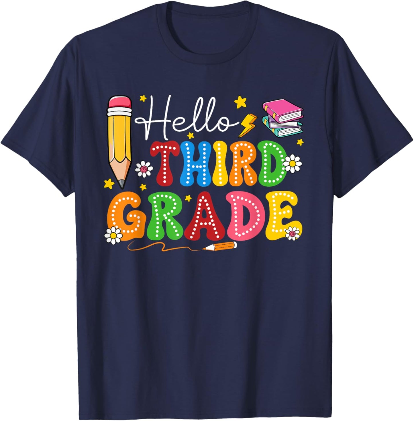 Groovy Hello Third Grade Teacher Kids First Day Of School T-Shirt - T-Shirt | Navy