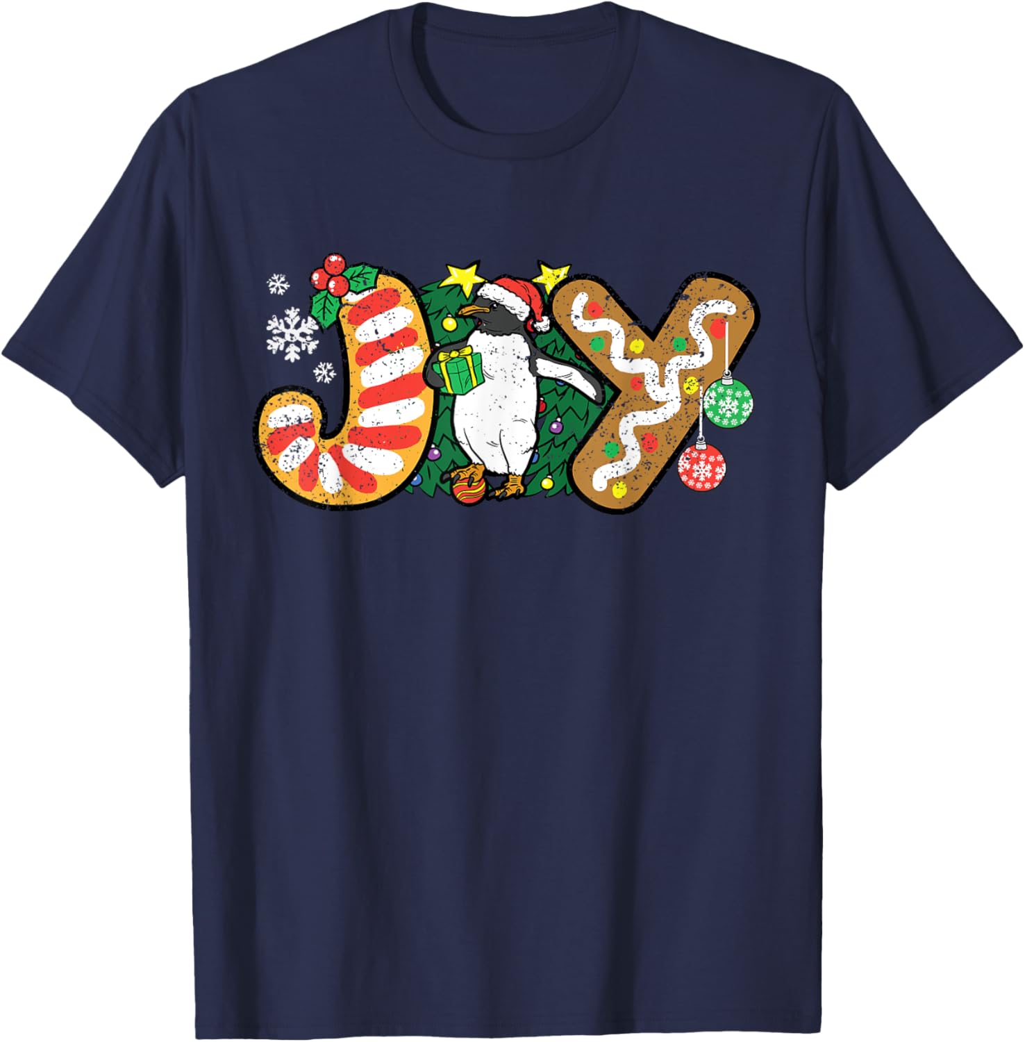 Penguin Joy Christmas Pajama X-mas Snowflakes Winter Holiday T-Shirt - T-Shirt | Navy