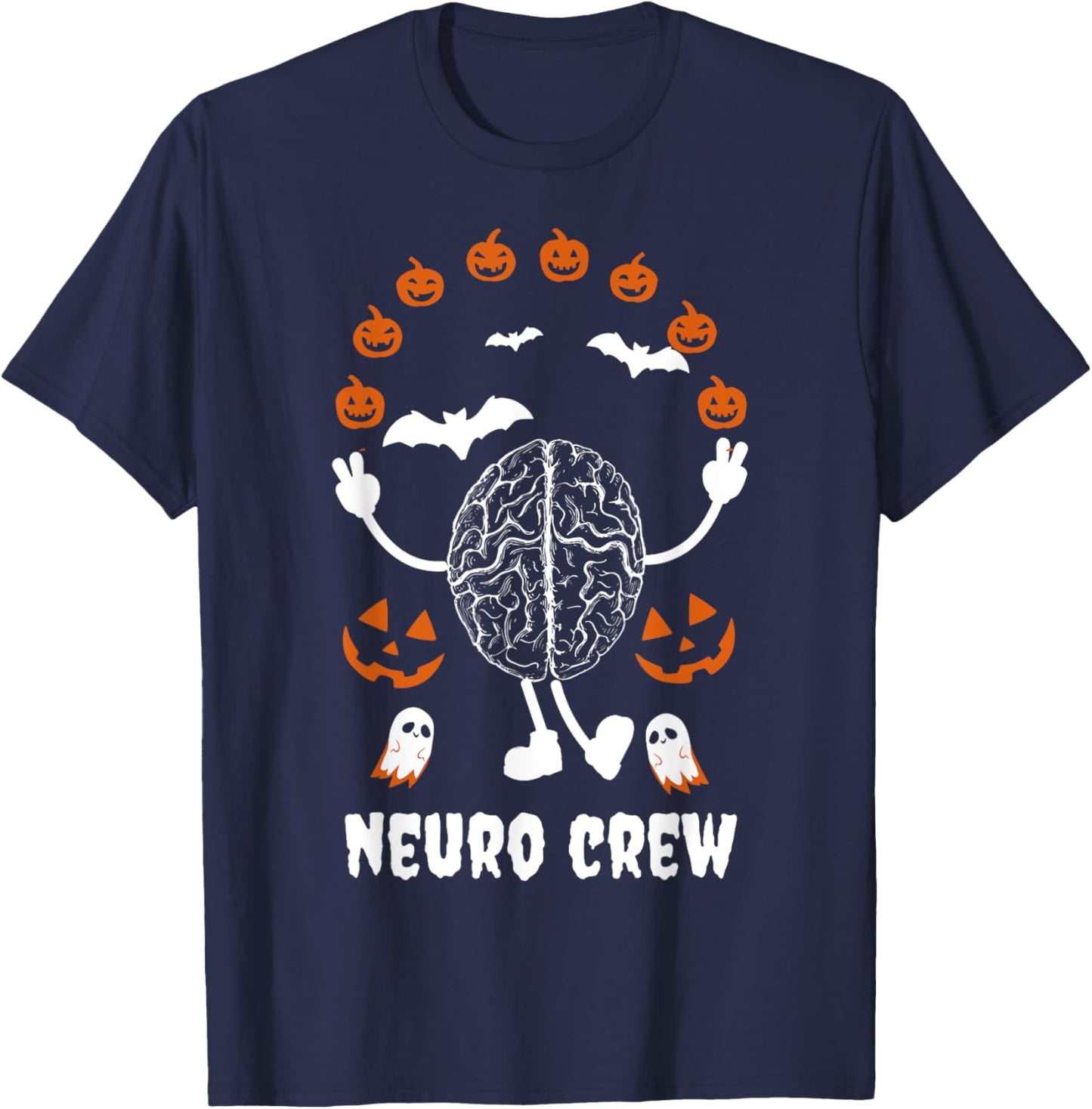 Neuro Nurse Crew Halloween Anatomical Brain Anatomy Pumpkins T-Shirt - T-Shirt | Navy