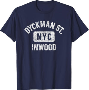 Dyckman Street Inwood Gym Style Distressed White Print T-Shirt - T-Shirt | Navy