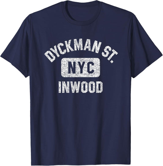 Dyckman Street Inwood Gym Style Distressed White Print T-Shirt - T-Shirt | Navy