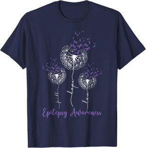 Faith Hope Love Dandelion Epilepsy Awareness Purple Ribbon T-Shirt - T-Shirt | Navy