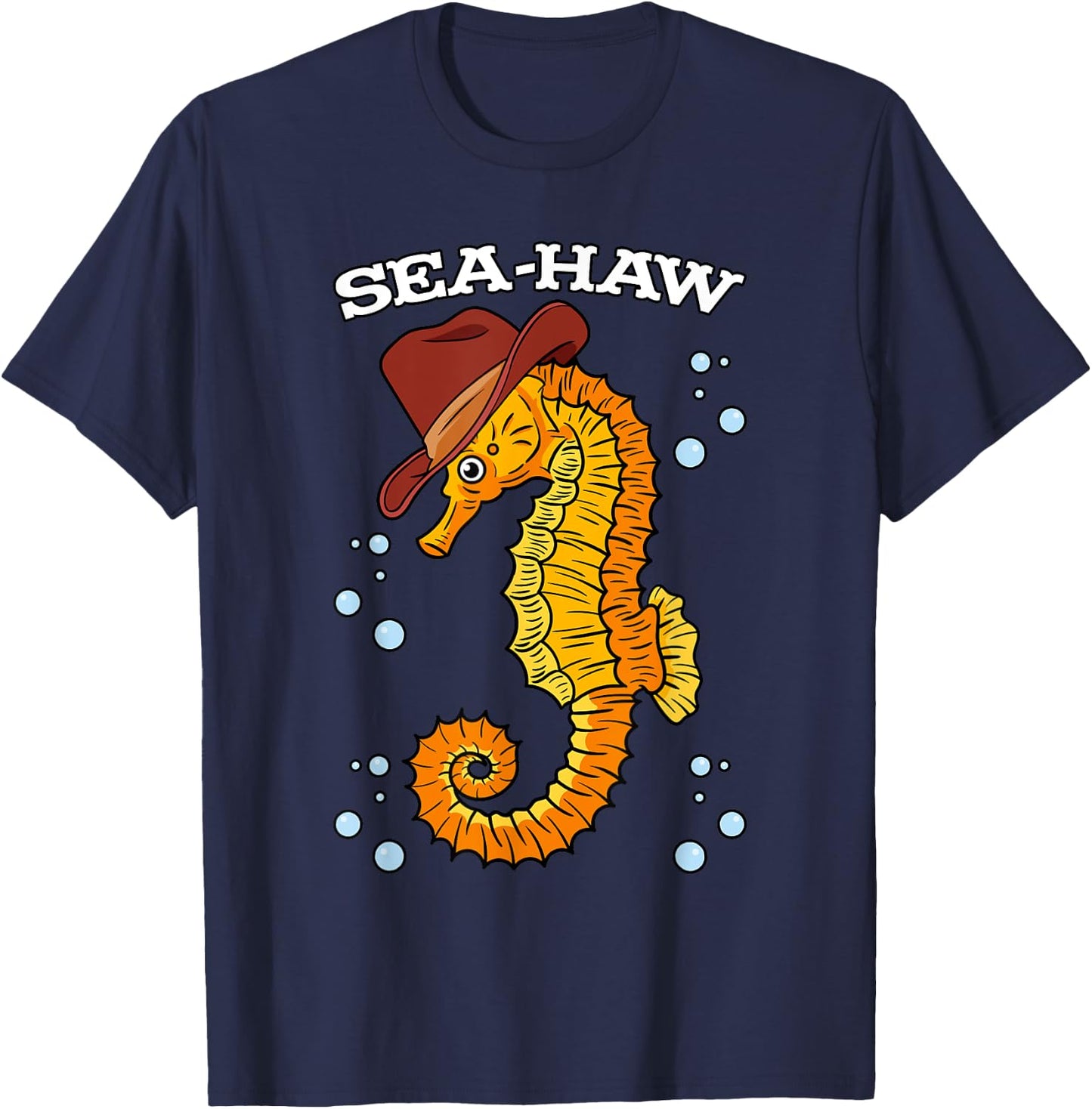 Seahorse Cowboy Hat Aquatic Sea Animal Fish Hippocampus T-Shirt - T-Shirt | Navy