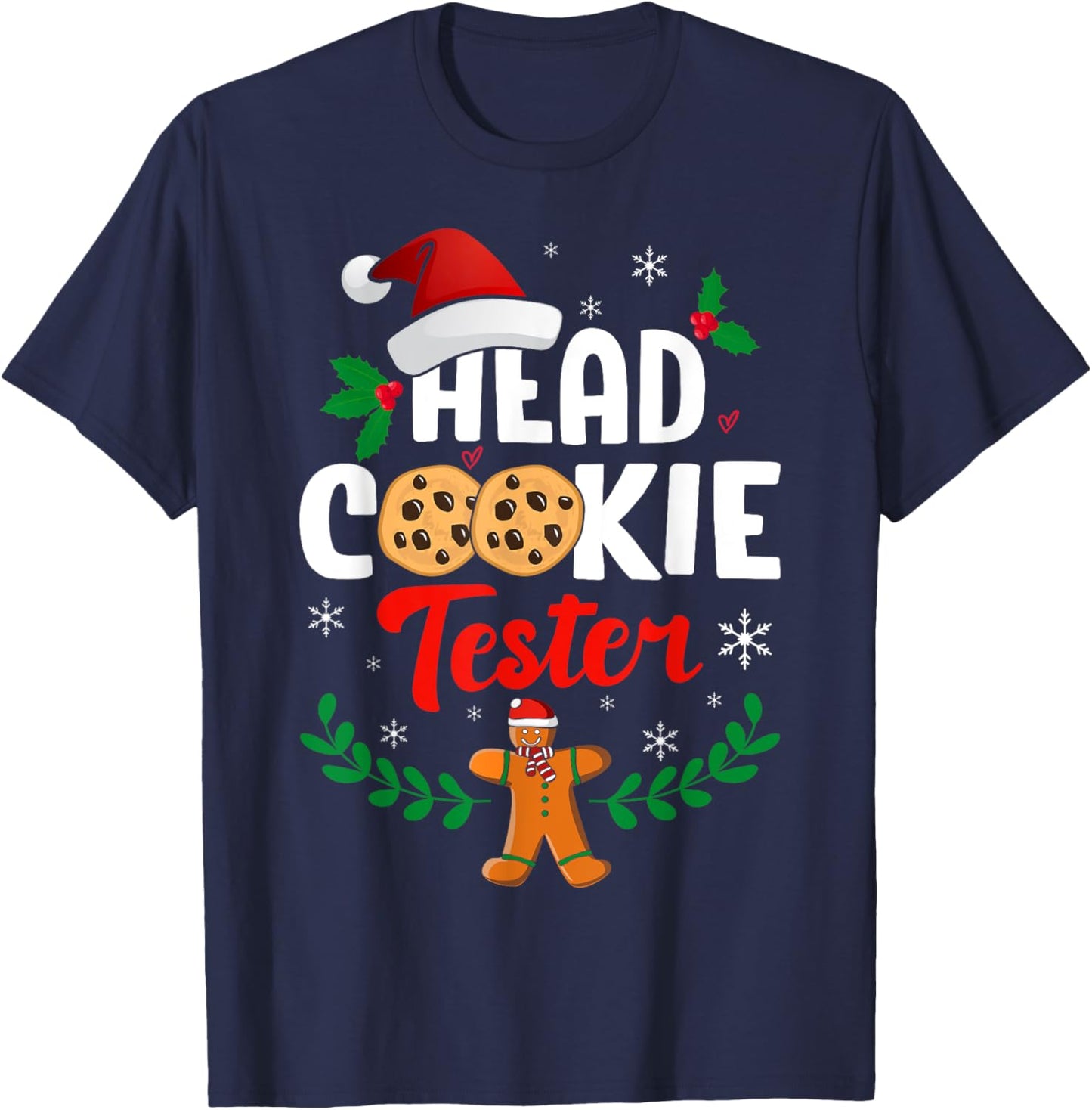 Funny Christmas Head Cookie Tester Ugly Xmas Sweater T-Shirt - T-Shirt | Navy