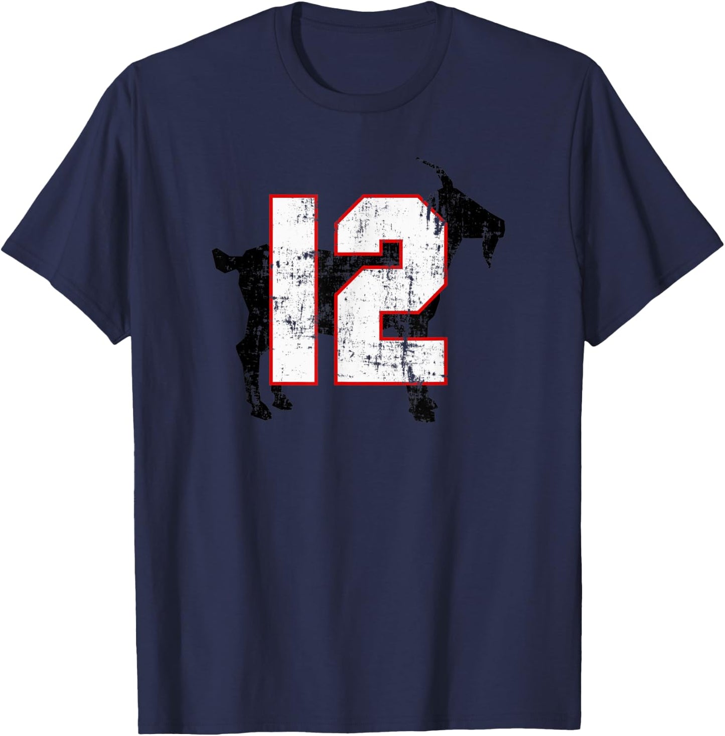 GOAT 12 Greatest (Player) Of All Time Football Distressed T-Shirt - T-Shirt | Navy