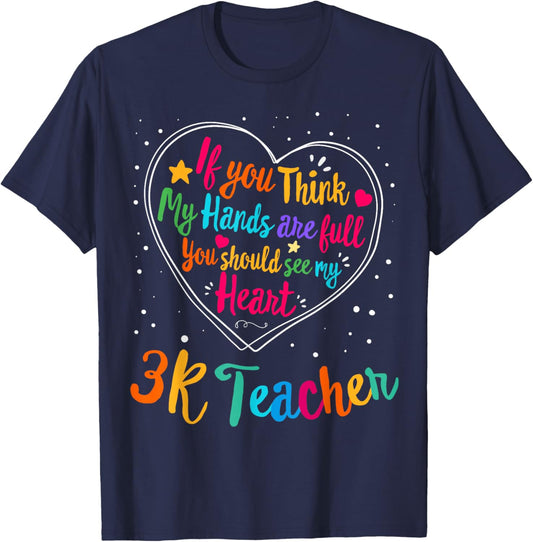 3K Teacher Appreciation Week Back to School Heart T-Shirt - T-Shirt | Navy