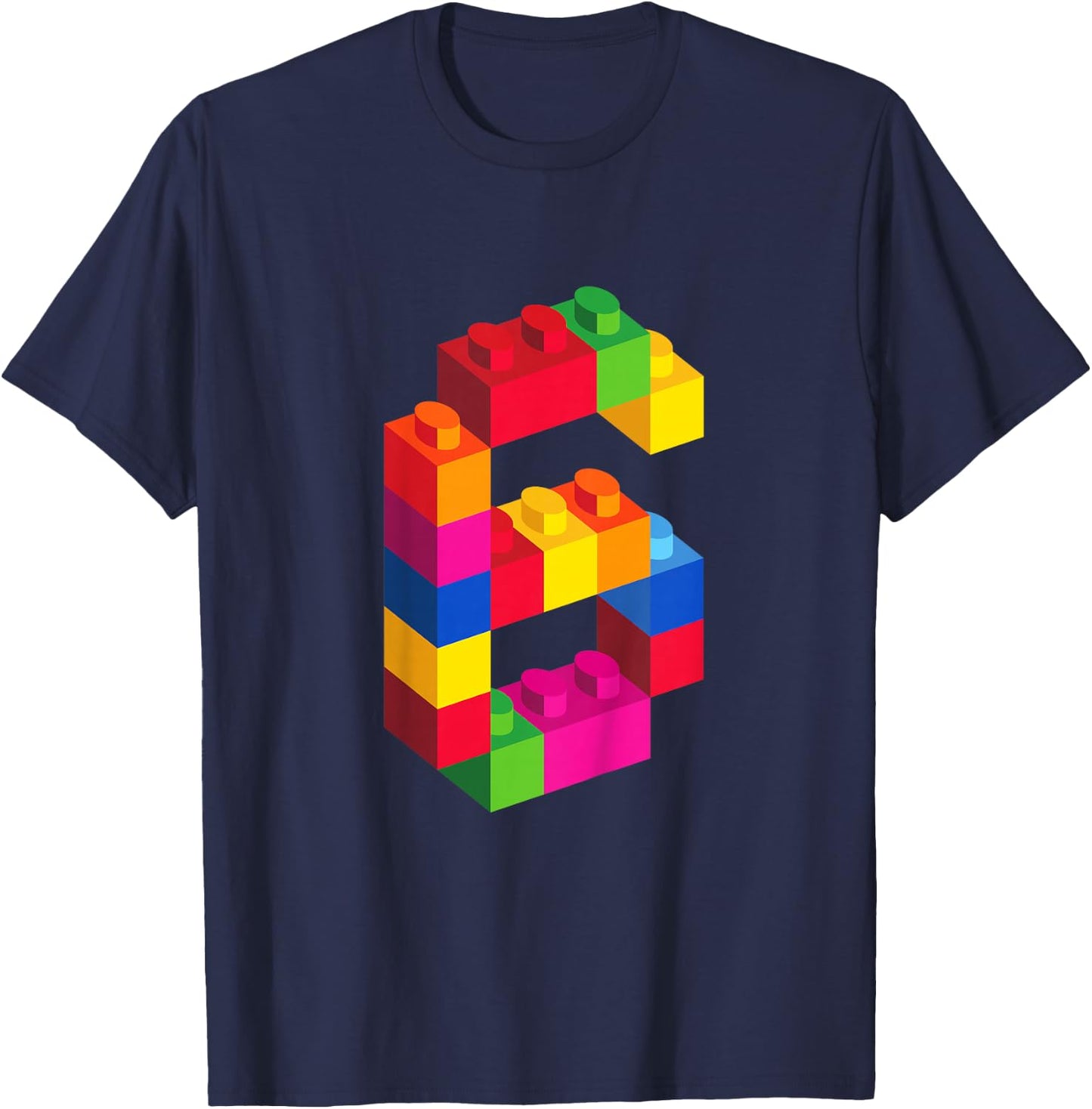 6 Year Old Building Blocks Birthday Bricks 6th Gift T-Shirt - T-Shirt | Navy