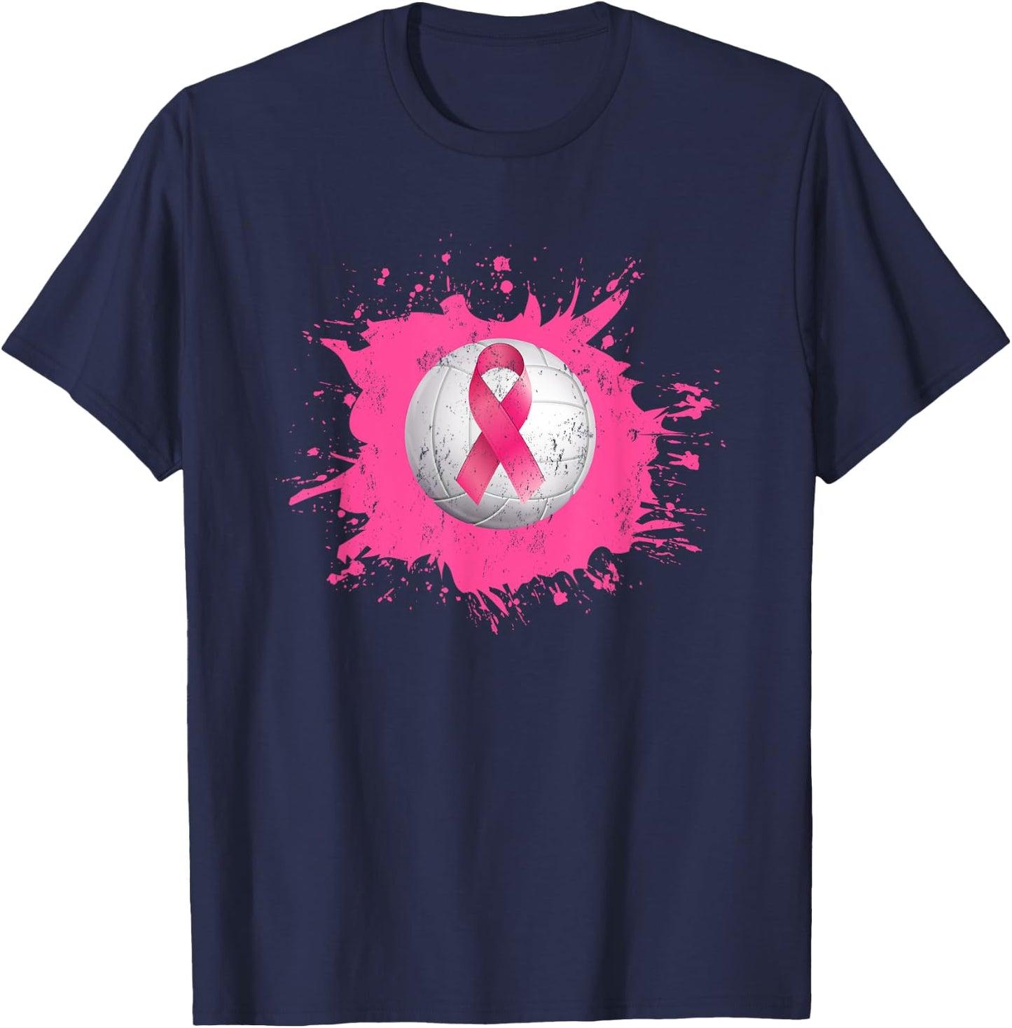 Volleyball Pink Ribbon Breast Cancer Awareness T-Shirt - T-Shirt | Navy