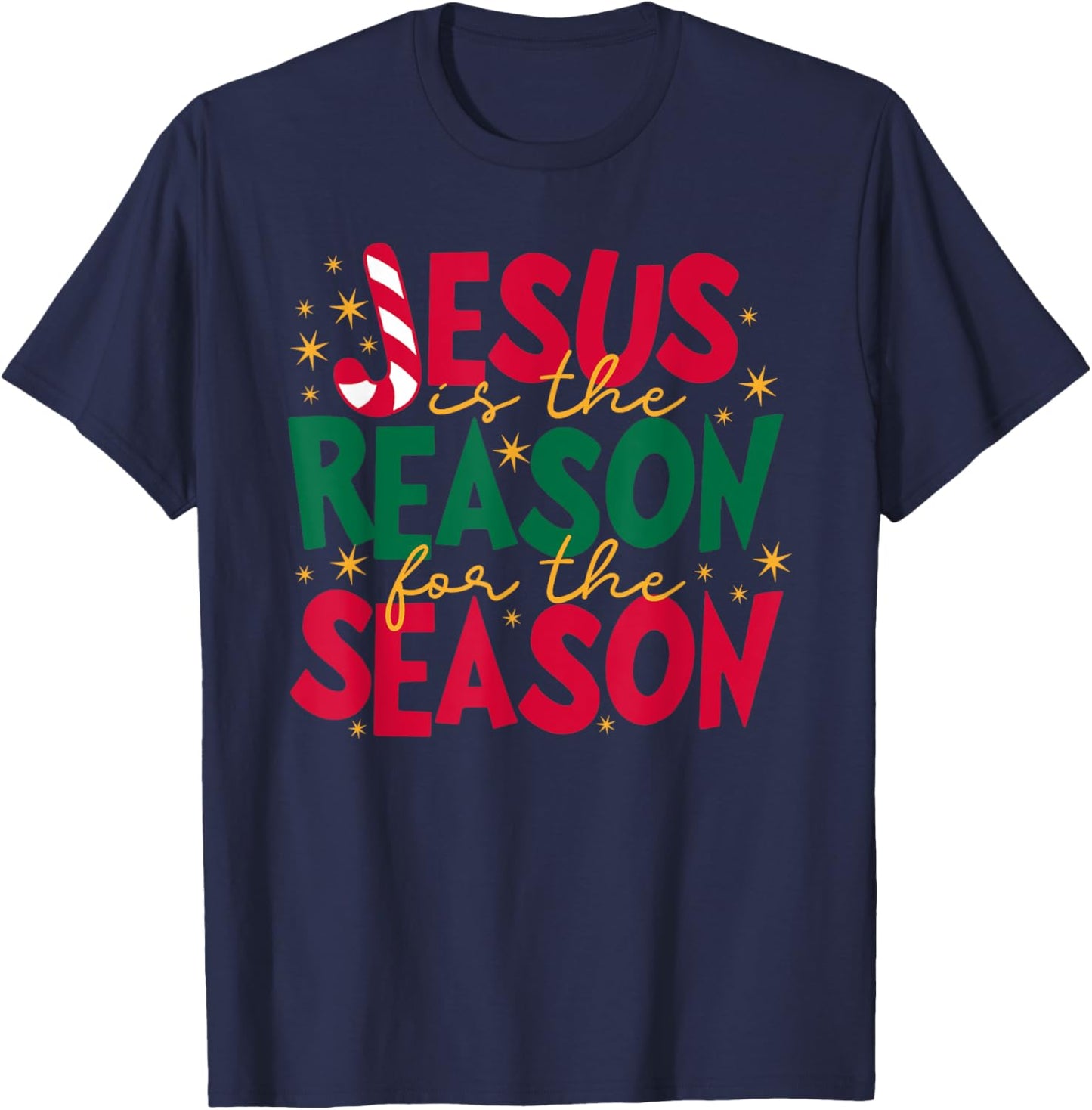 Jesus is the Reason for the Season - Candy Cane "J" T-Shirt - T-Shirt | Navy