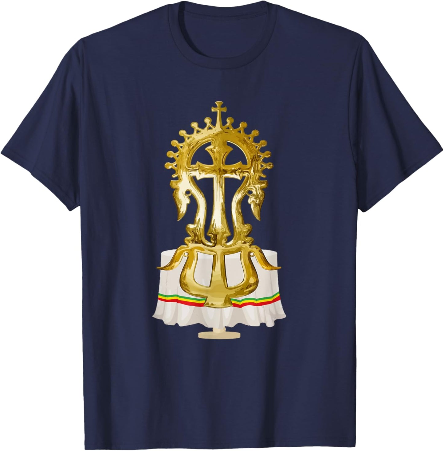 Ethiopian Cross African Graphic Art T-Shirt - T-Shirt | Navy