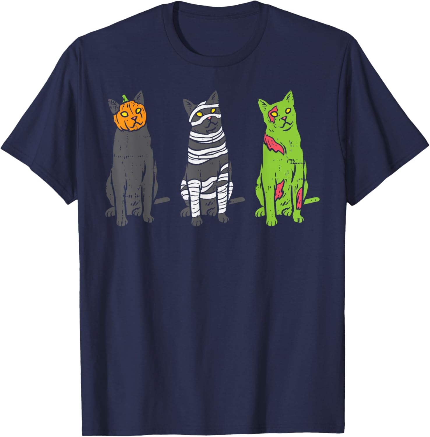 Pumpkin Mummy Zombie Black Cats Halloween Kitty Pet Gift T-Shirt - T-Shirt | Navy