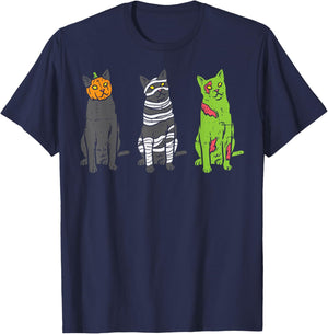 Pumpkin Mummy Zombie Black Cats Halloween Kitty Pet Gift T-Shirt - T-Shirt | Navy