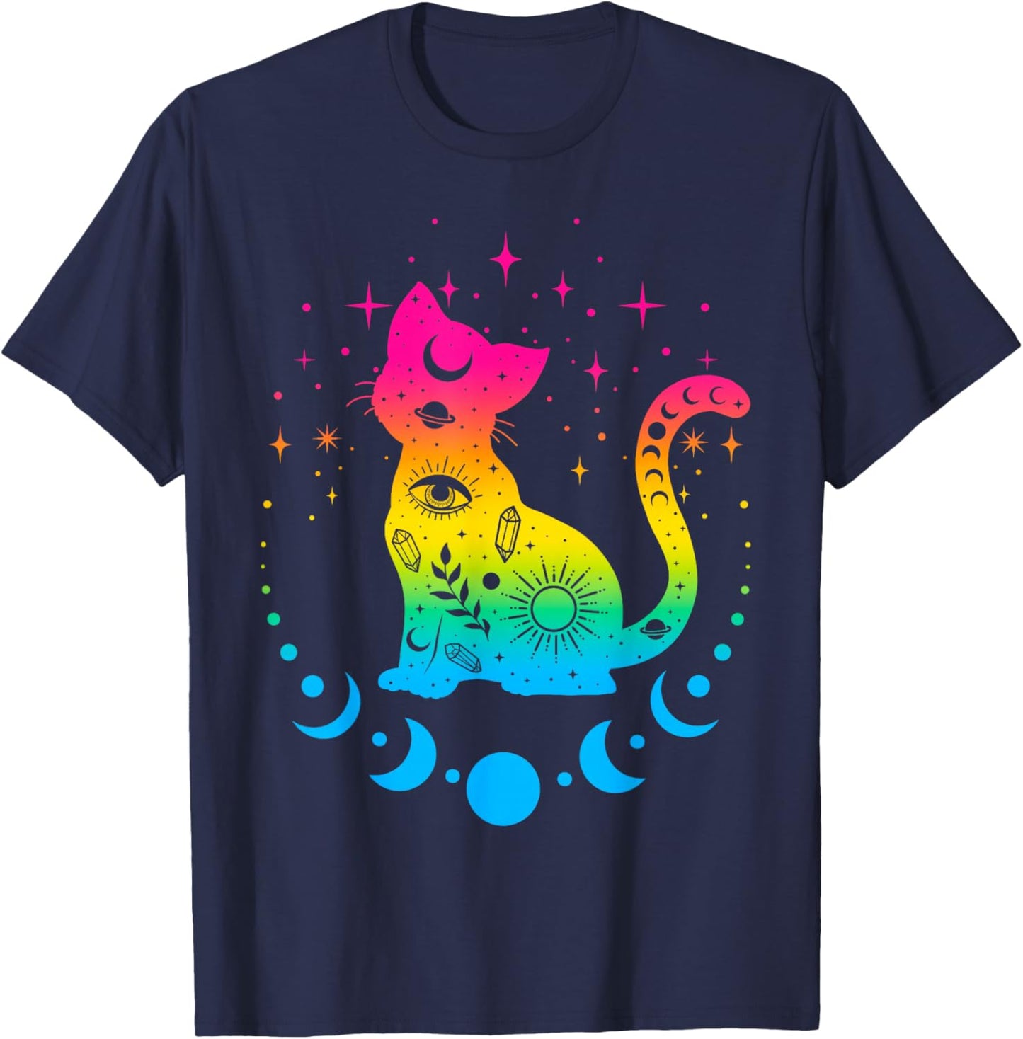 Celestial Pansexual Pride Flag Colours Astrology Cat T-Shirt - T-Shirt | Navy