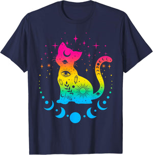 Celestial Pansexual Pride Flag Colours Astrology Cat T-Shirt - T-Shirt | Navy