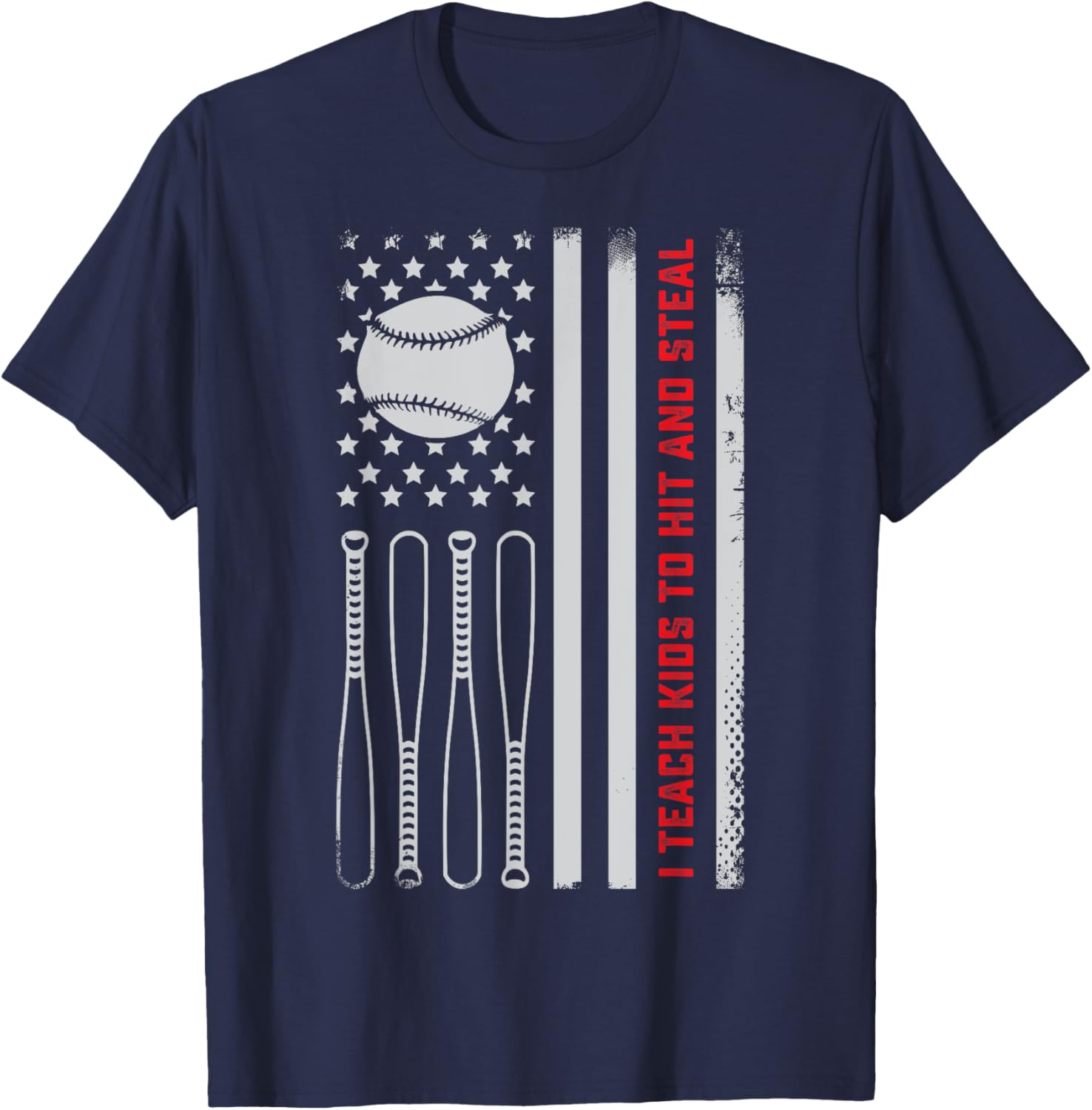 I Teach Kids to Hit and Steal - Baseball Coach Softball Dad T-Shirt - T-Shirt | Navy