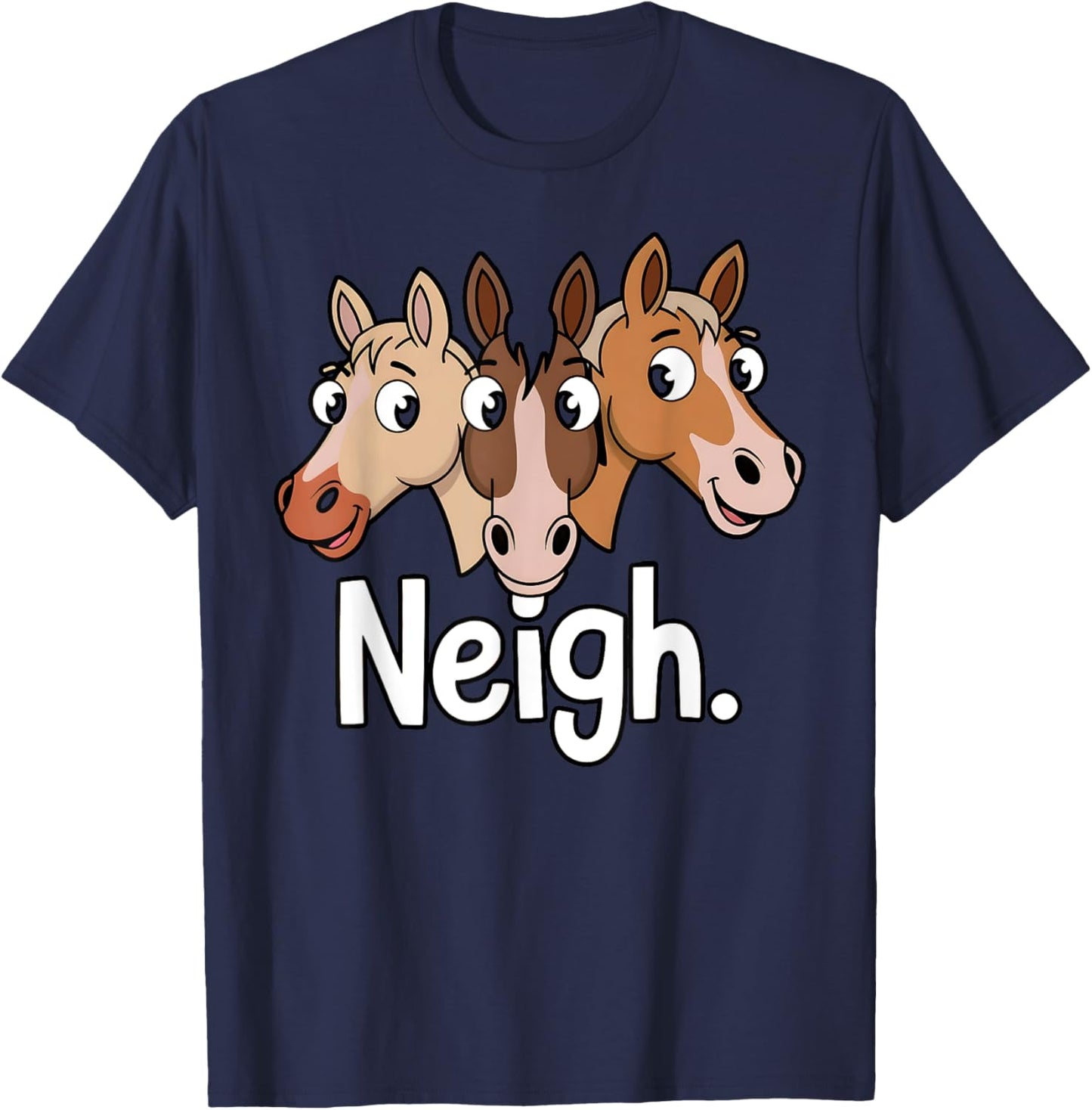 Neigh Funny Horse Lovers Cartoon Design T-Shirt - T-Shirt | Navy