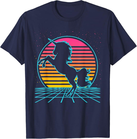 Unicorn Retro Vintage 70s 80s Style Funny Magical T-Shirt - T-Shirt | Navy