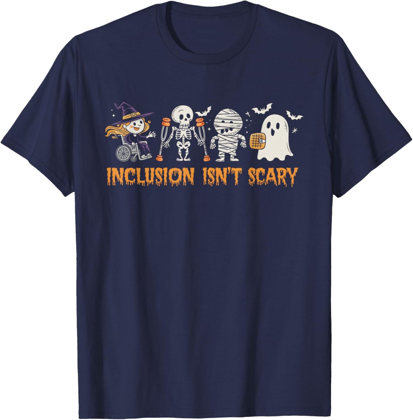 Inclusion Isn't Scary Slp Halloween Sped Teacher Ghost Mummy T-Shirt - T-Shirt | Navy