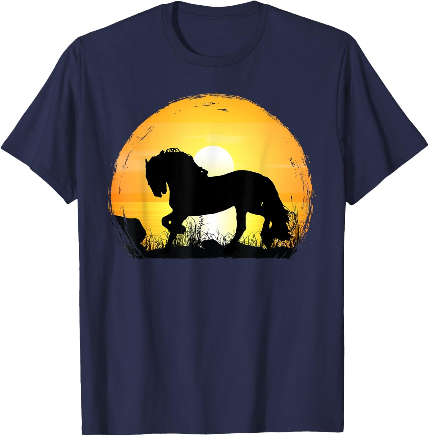 Sunset Horse Breed Silhouette - Friesian T-Shirt - T-Shirt | Navy