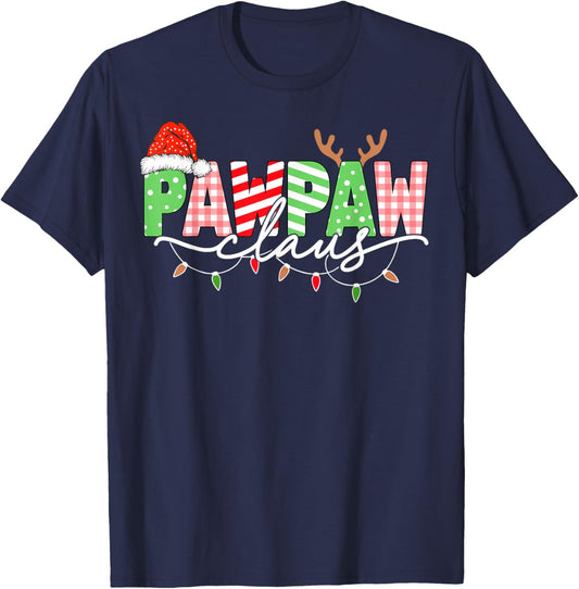 Pawpaw Claus Christmas Lights Santa Hat Family Matching T-Shirt - T-Shirt | Navy