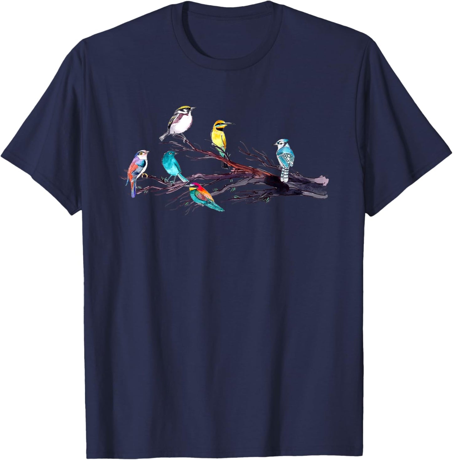 Bird Watching Birder Bird Lover Birds Perched On Tree Branch T-Shirt - T-Shirt | Navy