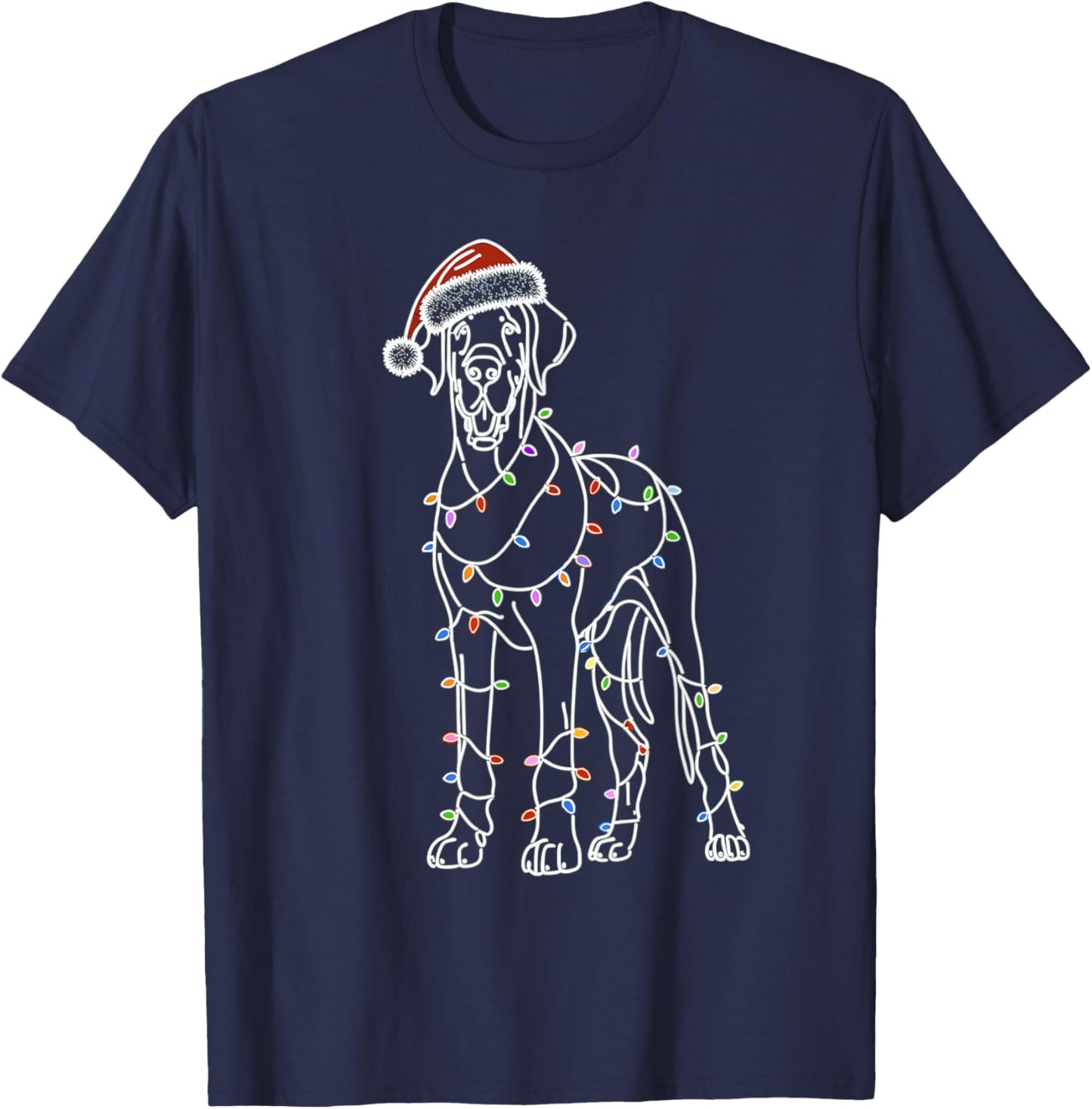 Great Dane Funny Santa Christmas Tree Lights, Pajamas Mom T-Shirt - T-Shirt | Navy