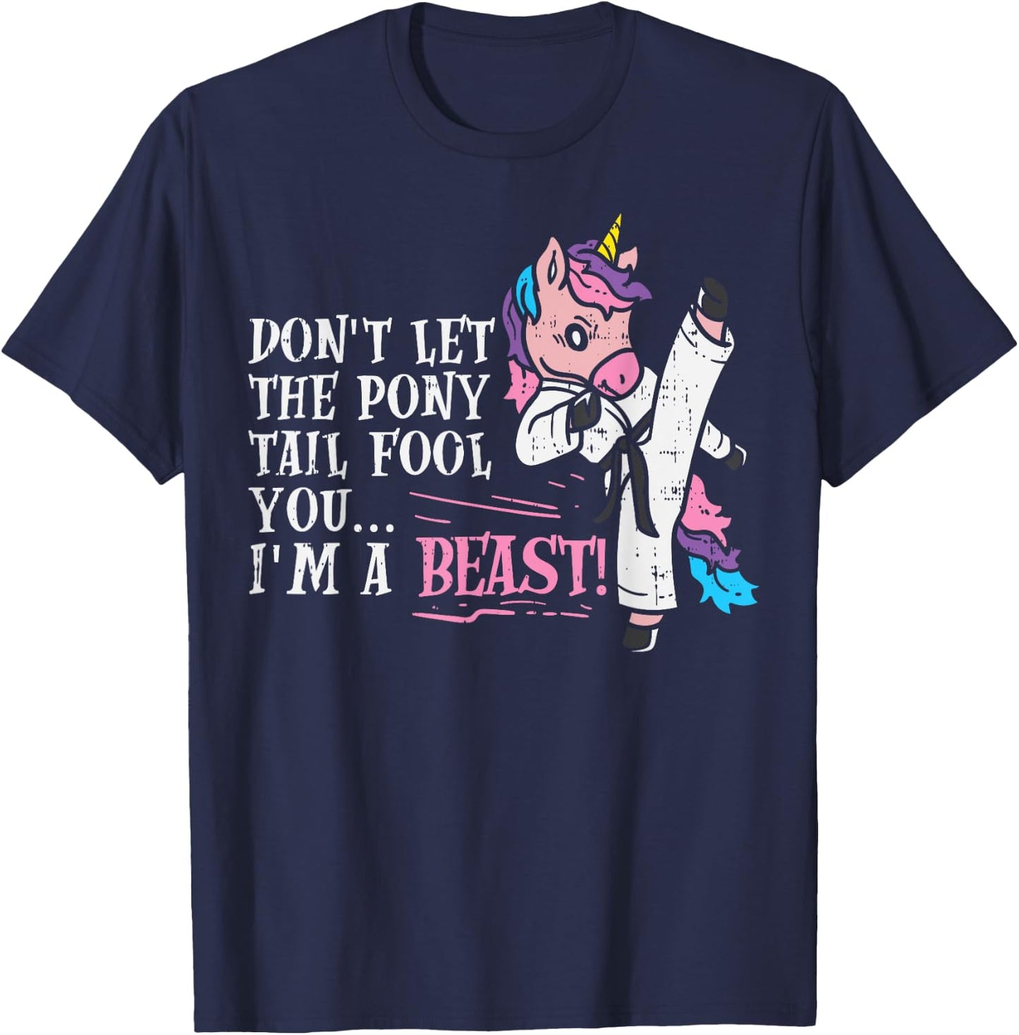 Karate Unicorn Ponytail Beast Cute Martial Arts Girls GIft T-Shirt - T-Shirt | Navy