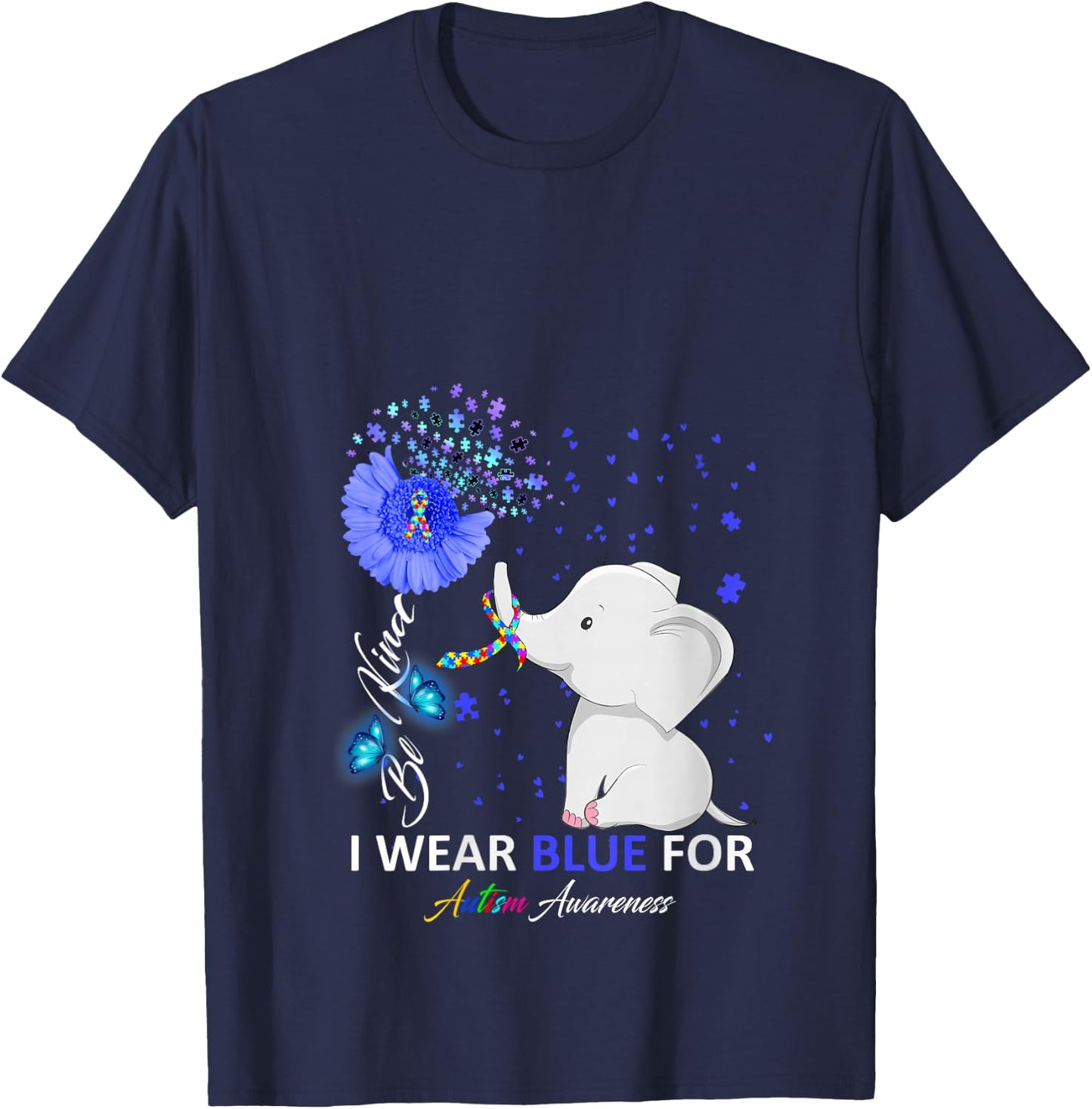 I Wear Blue Autism Awareness - Elephant Autism Awareness V-Neck T-Shirt - T-Shirt | Navy