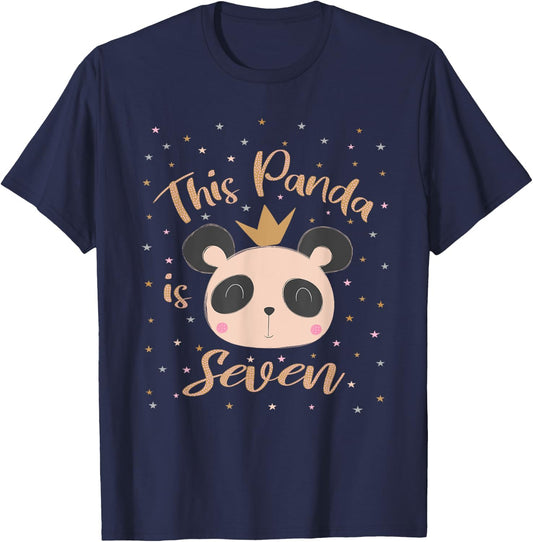 This Little Panda Is Seven Years Old 7th Girl Birthday Party T-Shirt - T-Shirt | Navy