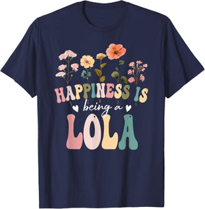 Happiness is Being a Lola Floral Design Lola Mother's Day T-Shirt - T-Shirt | Navy