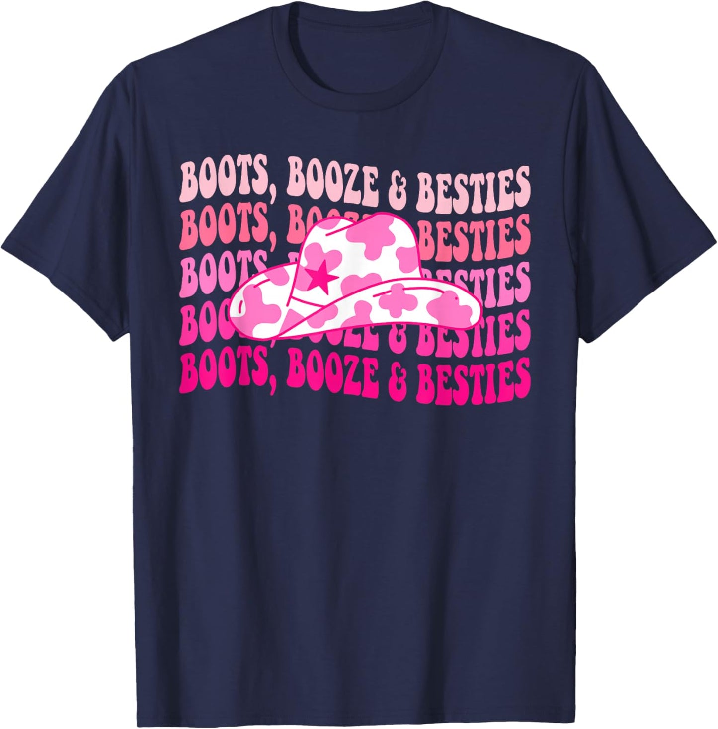 Boots Booze & Besties Western Cowgirls Groovy Bachelorette T-Shirt - T-Shirt | Navy
