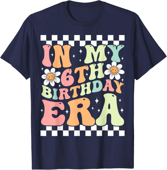 In My 6th Birthday Era Cute Daisy Groovy 6th Birthday Party T-Shirt - T-Shirt | Navy