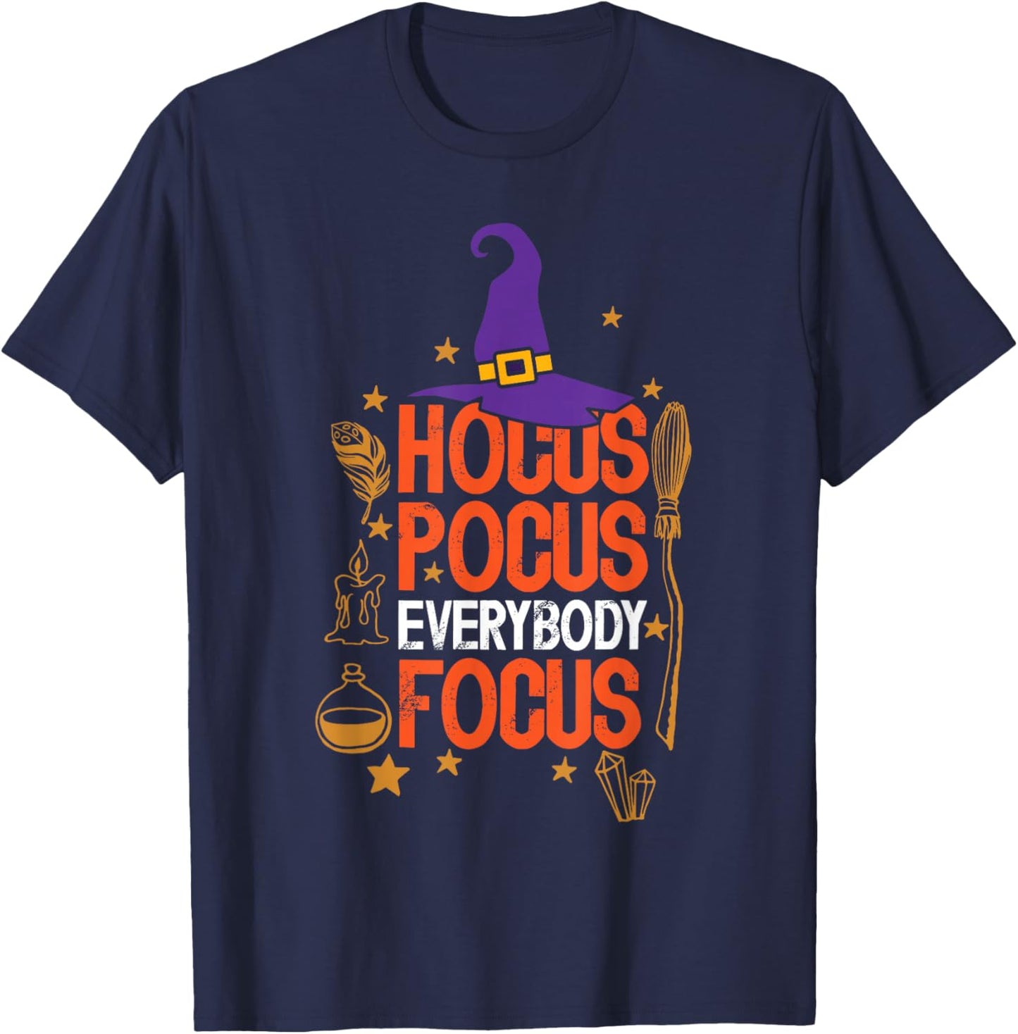 Witchy Halloween Hocus Pocus Everybody Focus Teacher Pumpkin T-Shirt - T-Shirt | Navy