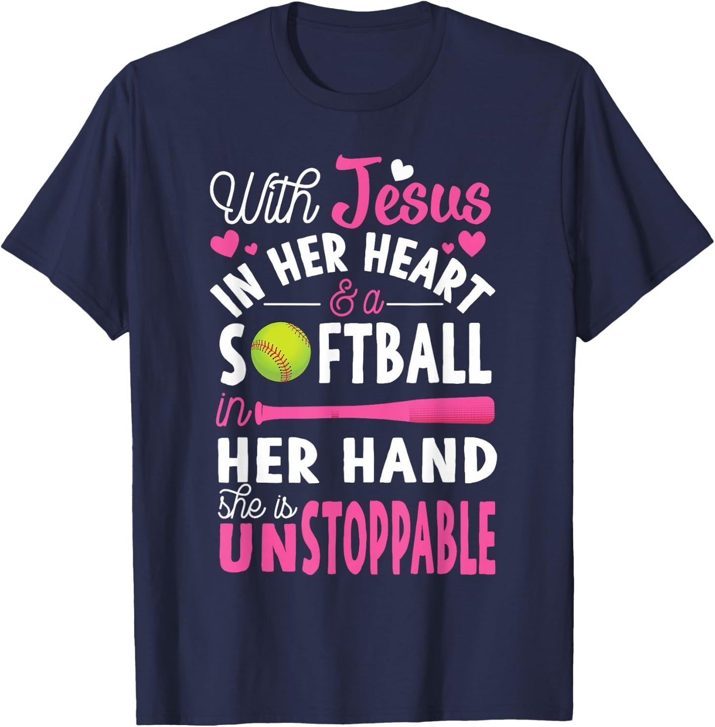 Jesus in Her Heart Softball Hand Funny Pitcher Gift T-Shirt - T-Shirt | Navy