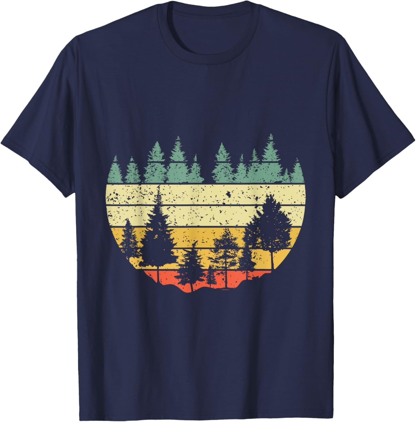 Forest Light Outdoor Nature Trees Retro Forest T-Shirt - T-Shirt | Navy