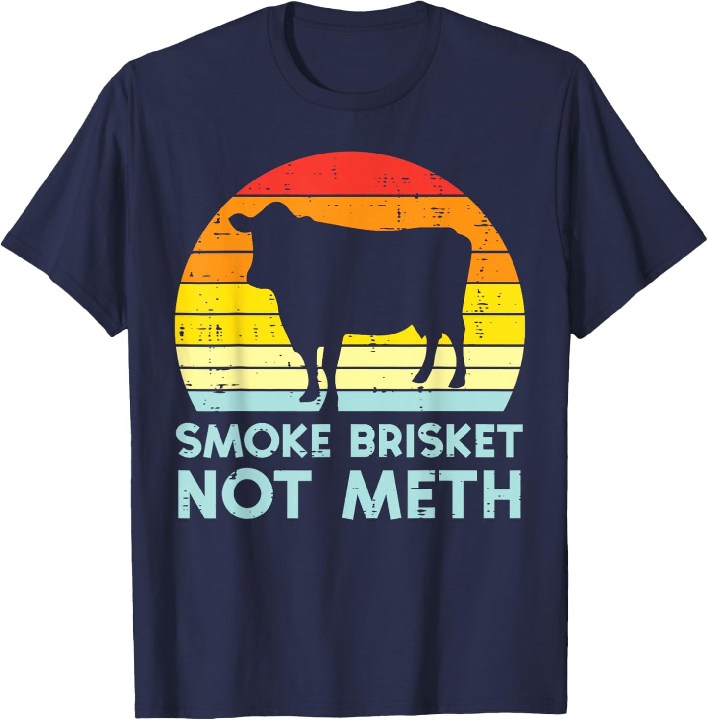 Grill Brisket Beef Sunset Retro Bbq Barbecue Grill Women Men T-Shirt - T-Shirt | Navy